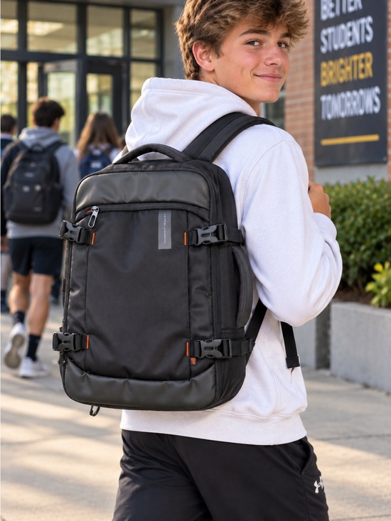 Sharper Image Handbags - Sharper Image Black Backpack with Orange Accents perfect for travel or school
